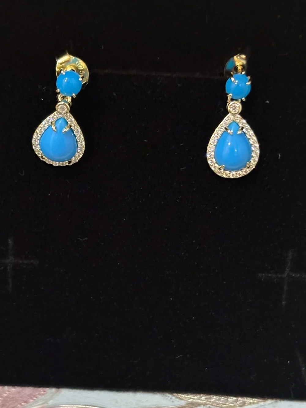 Gold-Plated Sleeping Beauty Turquoise And CZ Earrings